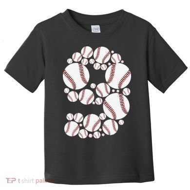 Graphic 9Th Birthday Baseball 9 Years Toddler T-Shirt
