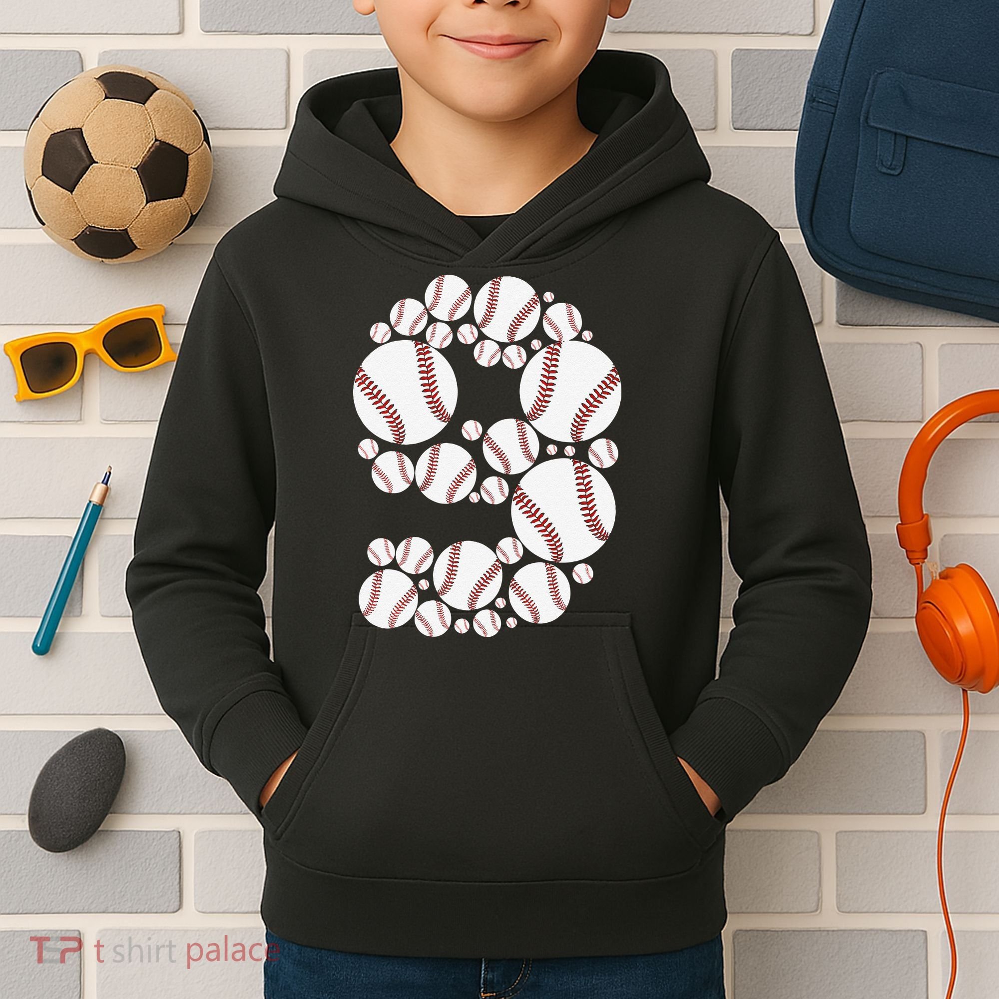 Graphic 9Th Birthday Baseball 9 Years Kids Hoodie