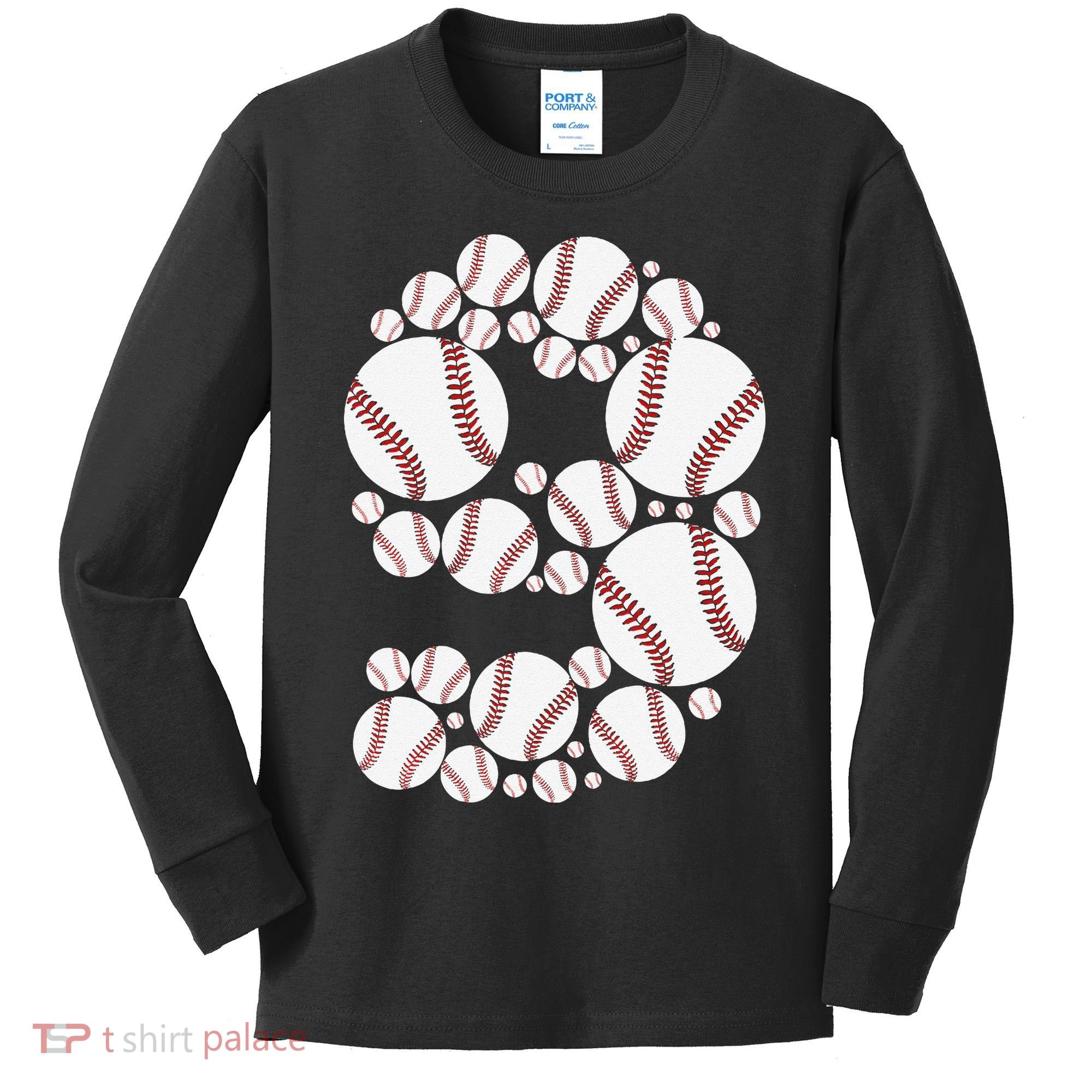 Graphic 9Th Birthday Baseball 9 Years Kids Long Sleeve Shirt