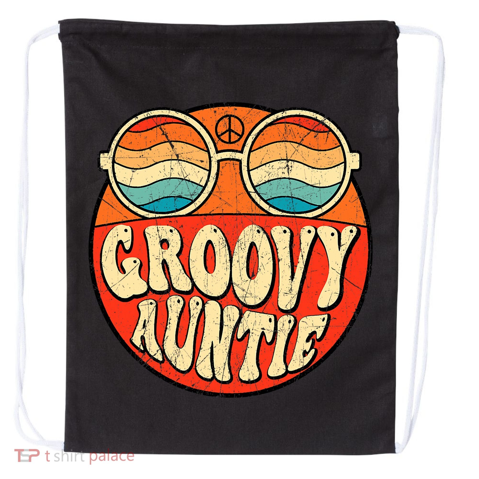 Groovy Auntie 70s Aesthetic Nostalgia 1970s Retro Aunt Drawstring Bag