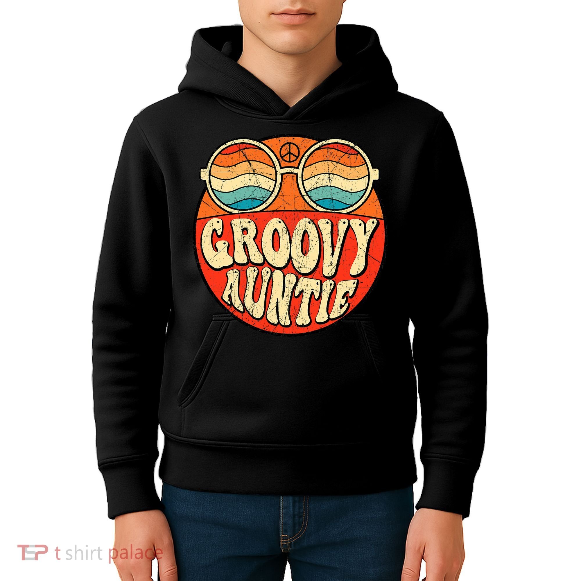 Groovy Auntie 70s Aesthetic Nostalgia 1970s Retro Aunt Kids Hoodie
