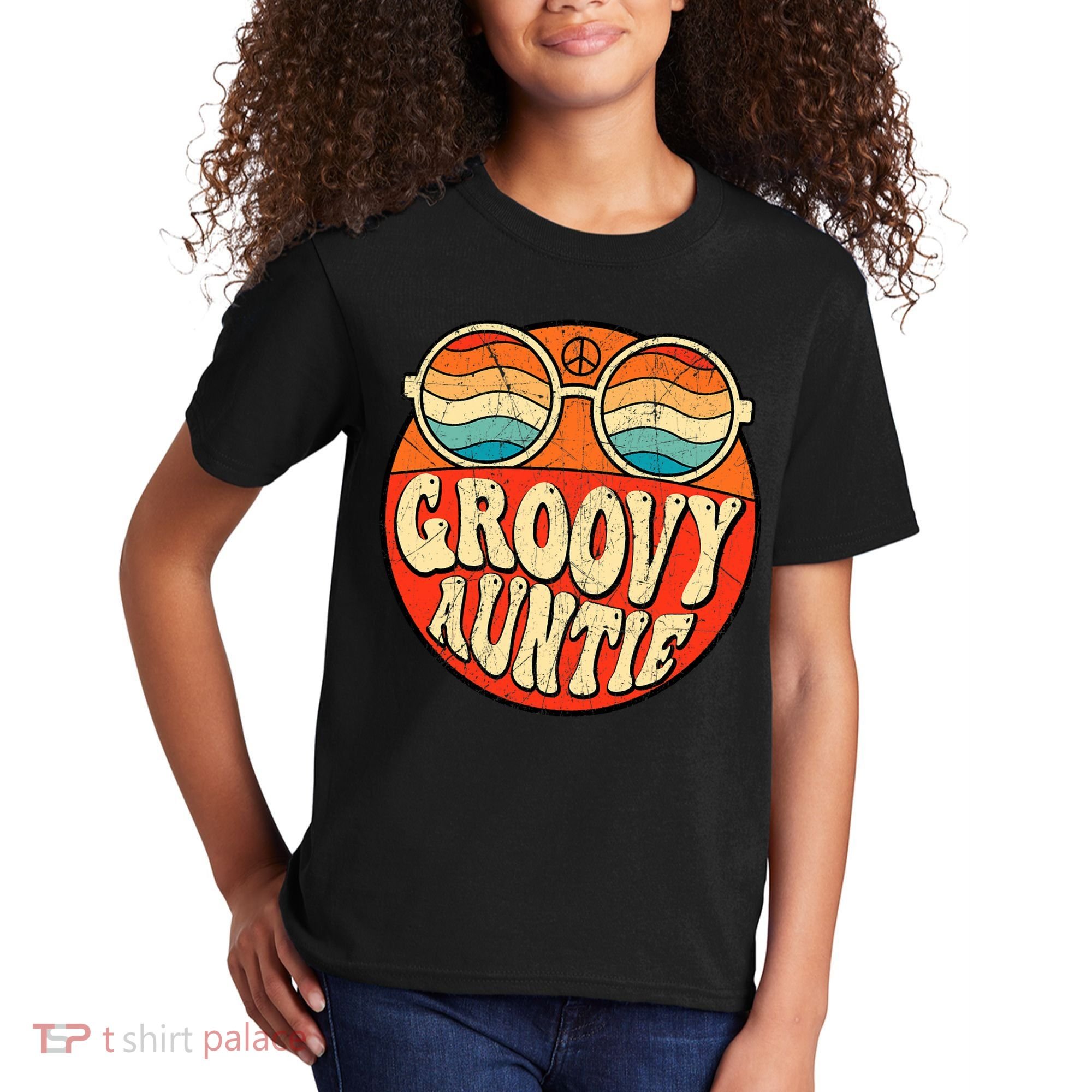 Groovy Auntie 70s Aesthetic Nostalgia 1970s Retro Aunt Kids T-Shirt