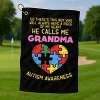 Grandma Autism Awareness Austistic  Piece My Heart Golf Towel thumb 1