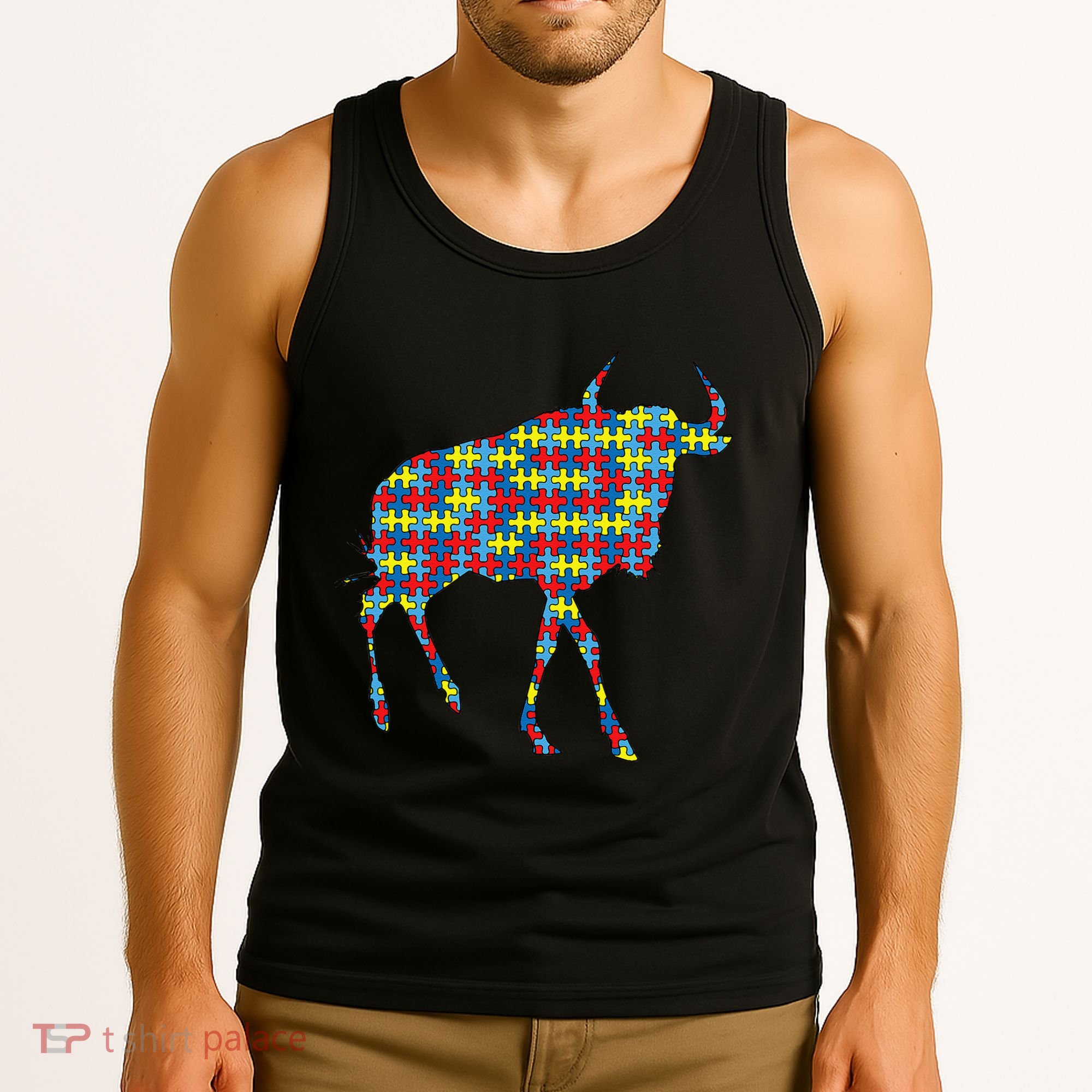 Gnu Autism Awareness Wildebeest Puzzle Day Mom Gift Tank Top