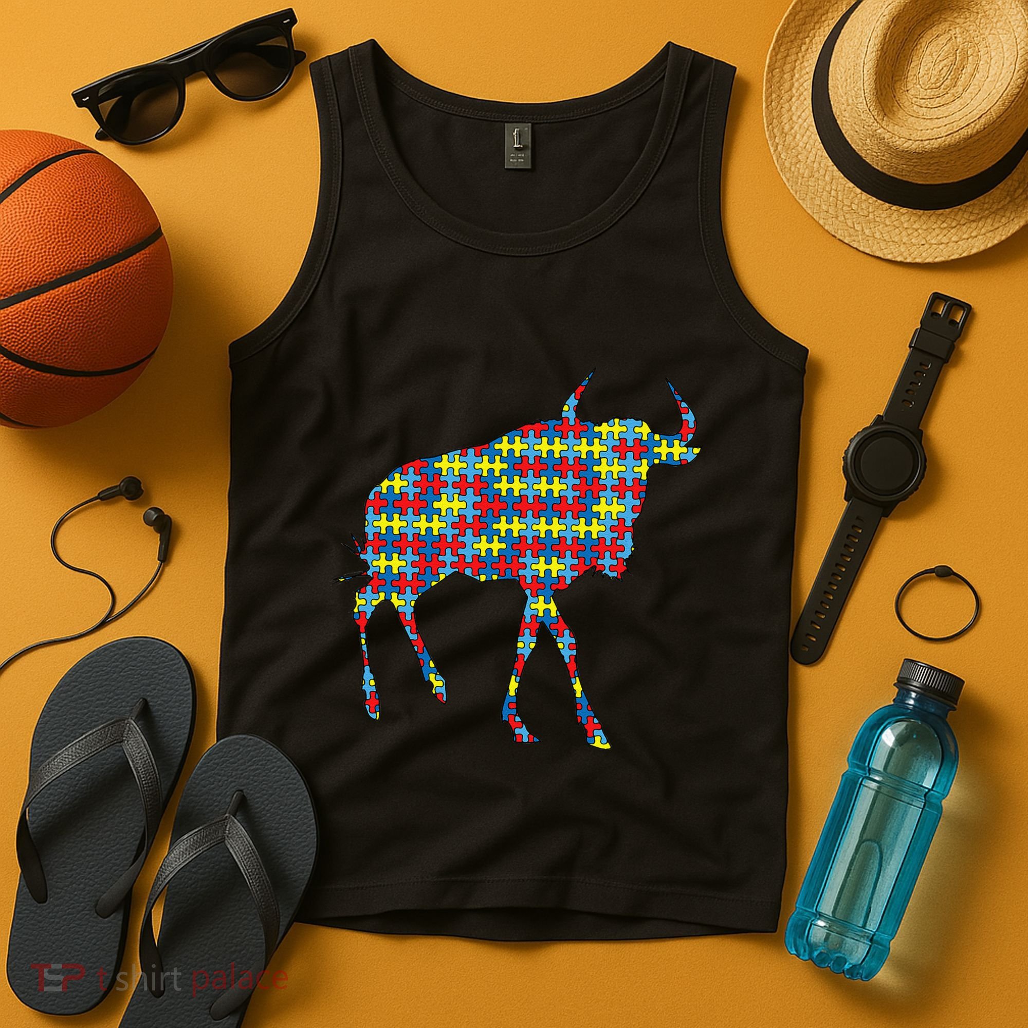 Gnu Autism Awareness Wildebeest Puzzle Day Mom Gift Tank Top