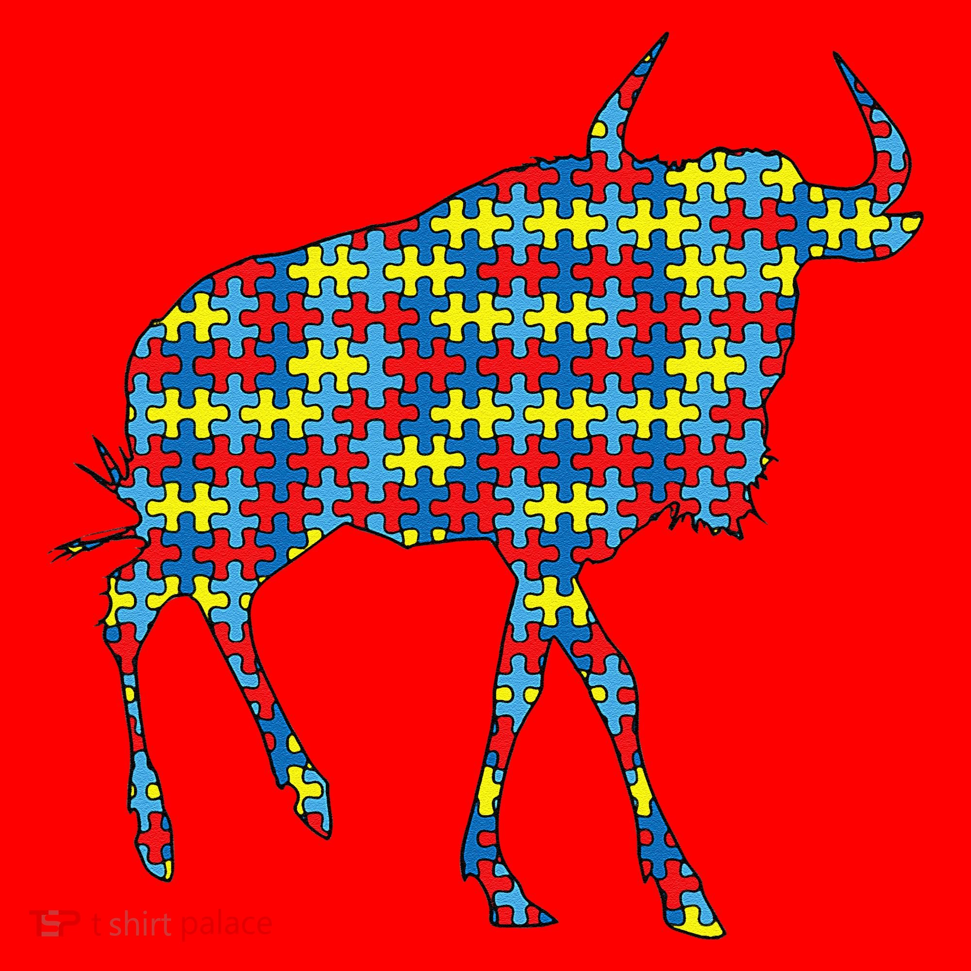 Gnu Autism Awareness Wildebeest Puzzle Day Mom Gift Santa Hat
