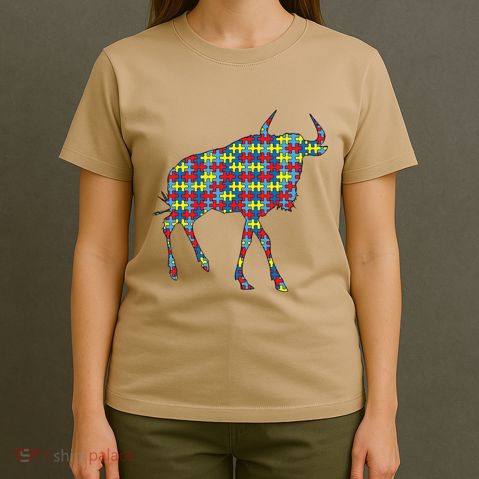Gnu Autism Awareness Wildebeest Puzzle Day Mom Gift T-Shirt