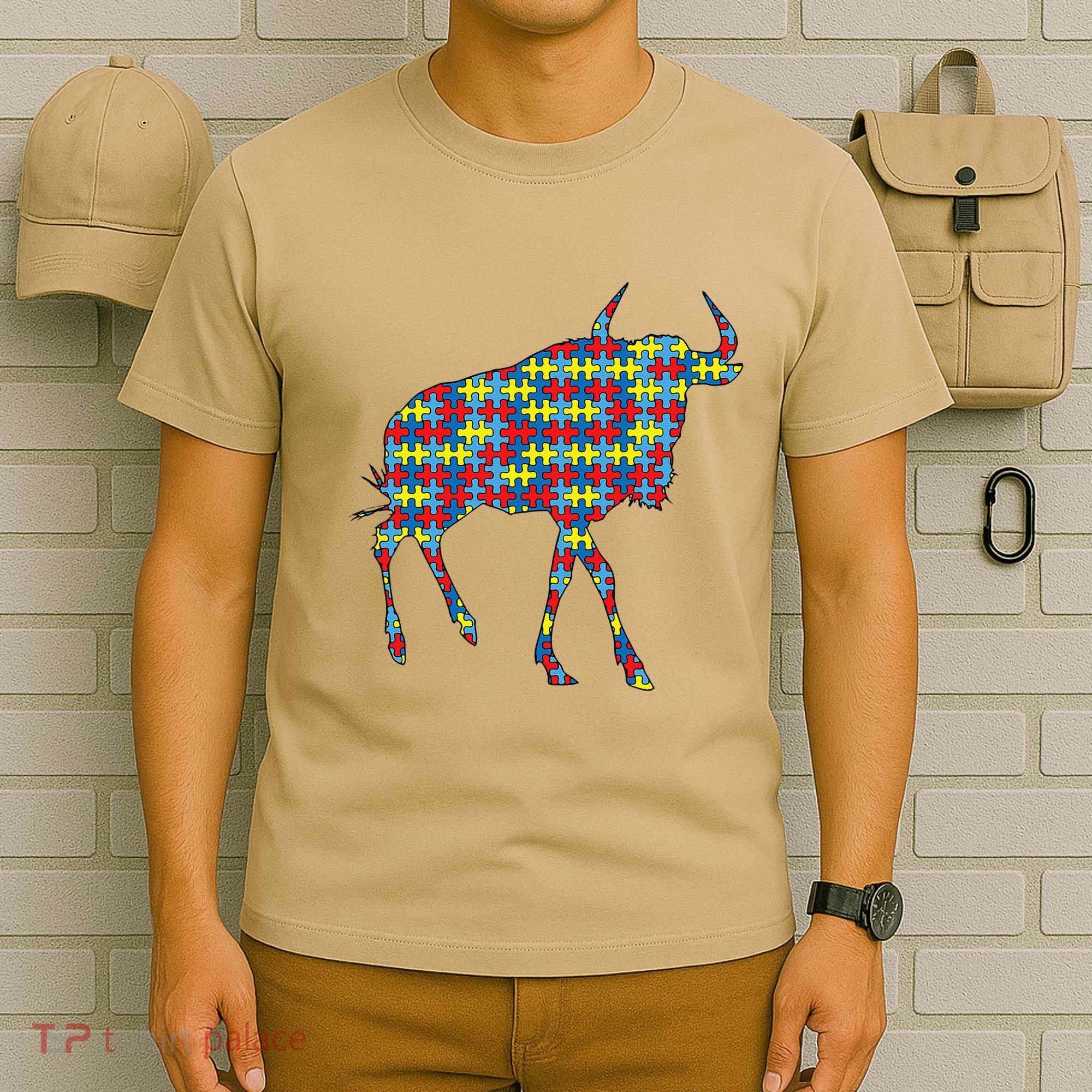 Gnu Autism Awareness Wildebeest Puzzle Day Mom Gift T-Shirt
