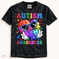 Groovy Autism Awareness  Autistic Autism Kids Tie-Dye T-Shirt thumb 0