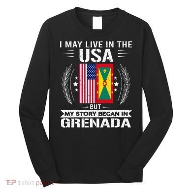Grenada American And Grenada Flags Proud Grenada Long Sleeve Shirt