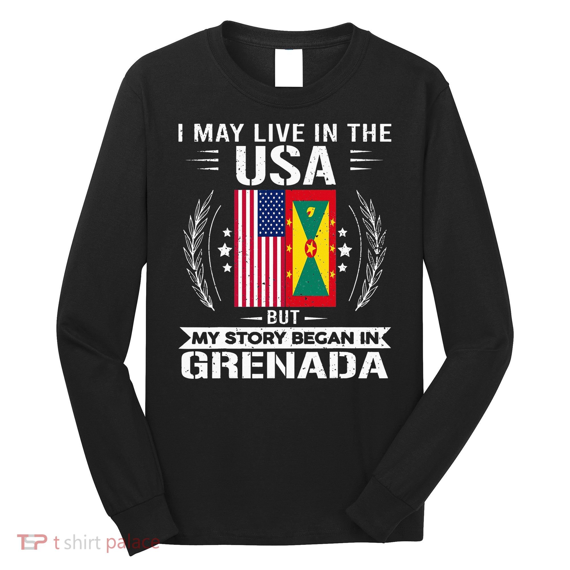 Grenada American And Grenada Flags Proud Grenada Long Sleeve Shirt