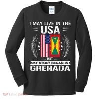 Grenada American And Grenada Flags Proud Grenada Kids Long Sleeve Shirt thumb 0