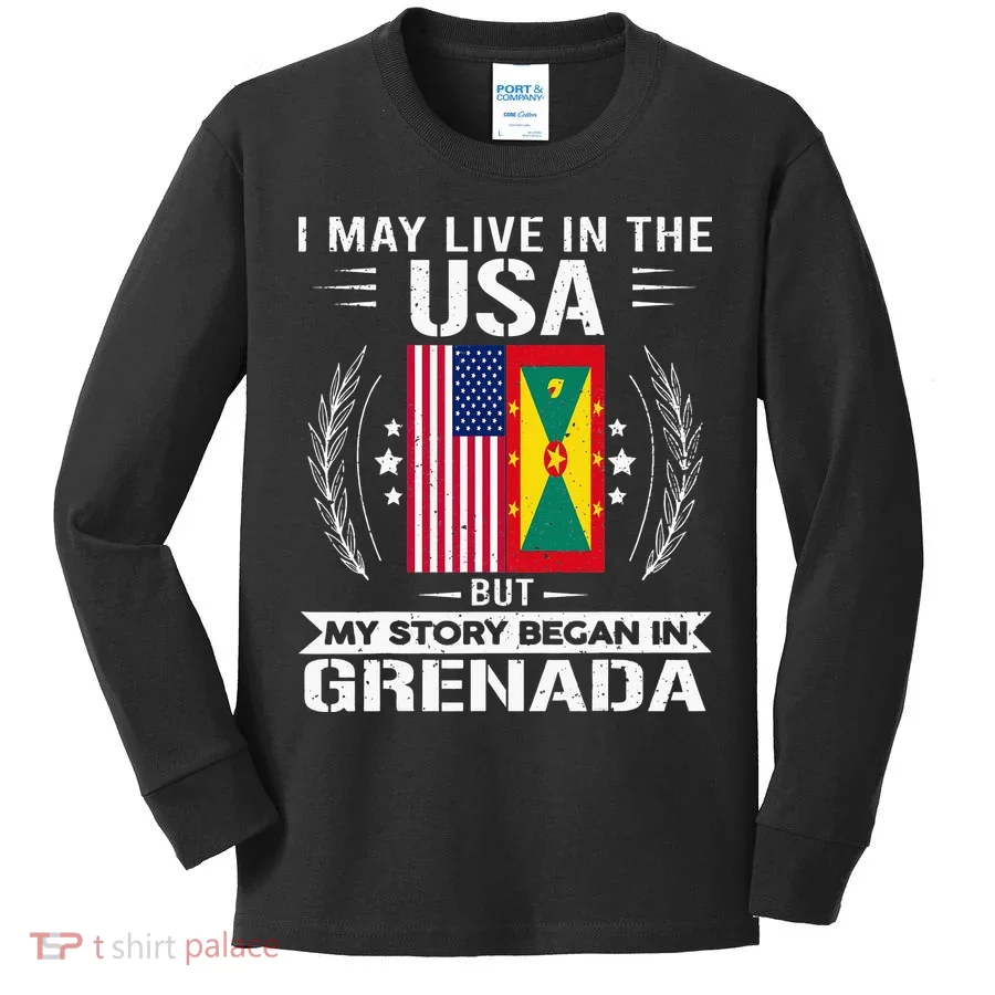 Grenada American And Grenada Flags Proud Grenada Kids Long Sleeve Shirt