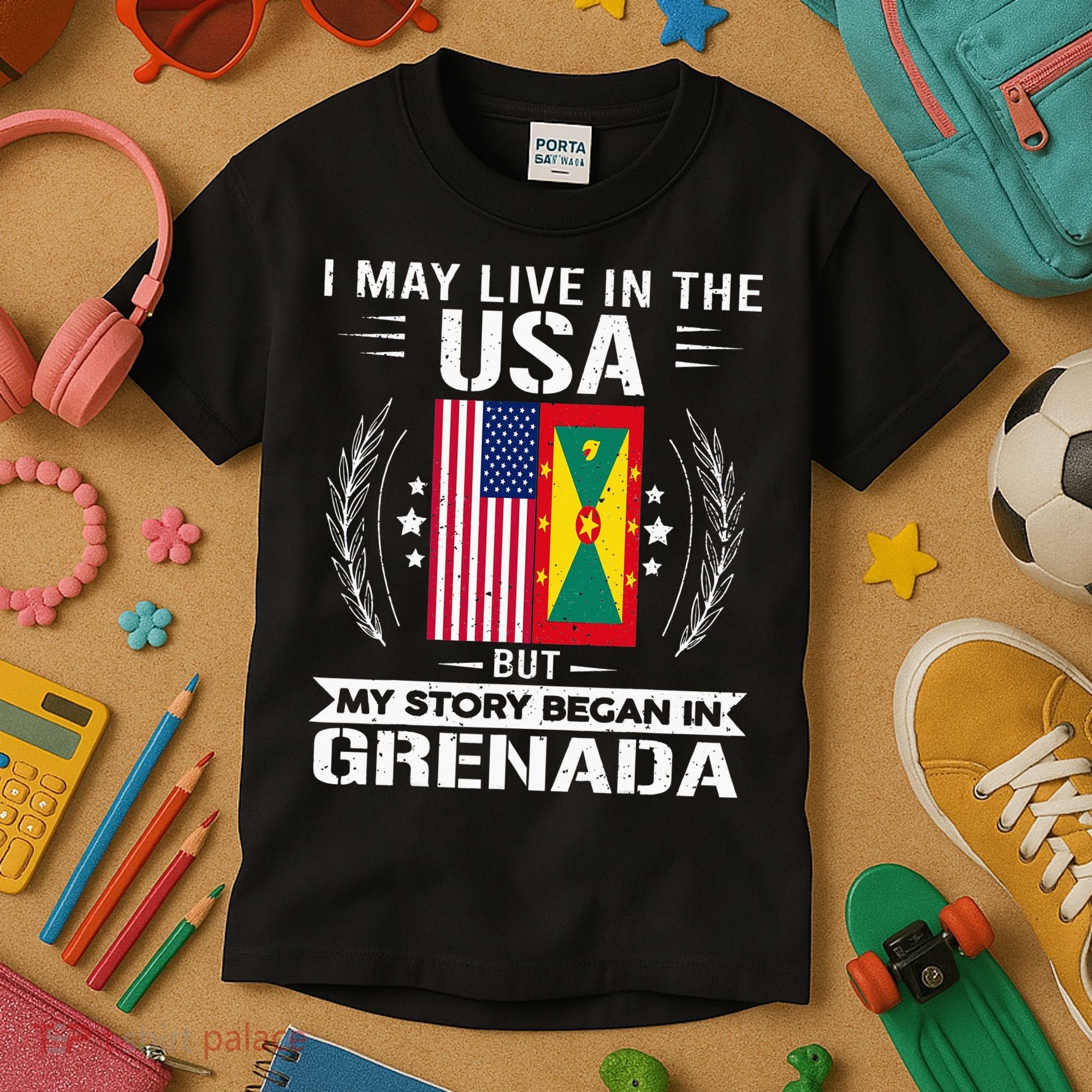 Grenada American And Grenada Flags Proud Grenada Kids T-Shirt