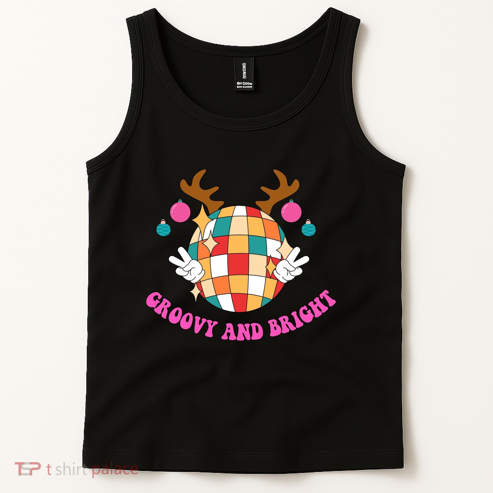 Groovy And Bright Disco Christmas Reindeer Tank Top