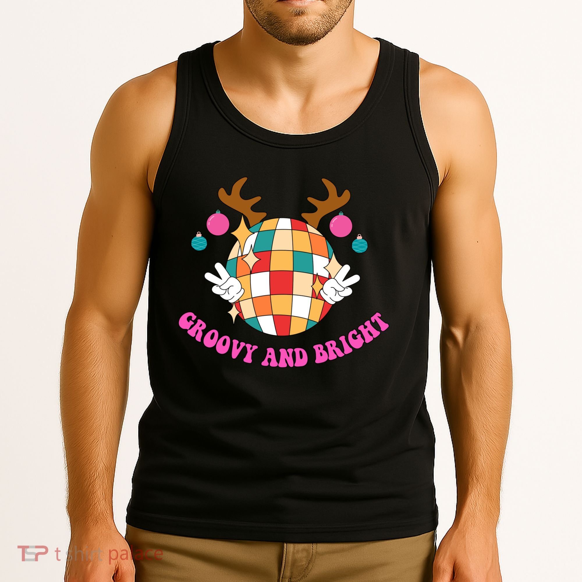 Groovy And Bright Disco Christmas Reindeer Tank Top