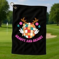 Groovy And Bright Disco Christmas Reindeer Golf Towel thumb 1