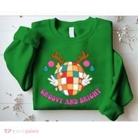Groovy And Bright Disco Christmas Reindeer Sweatshirt thumb 2