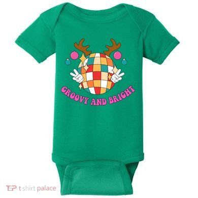 Groovy And Bright Disco Christmas Reindeer Baby Bodysuit