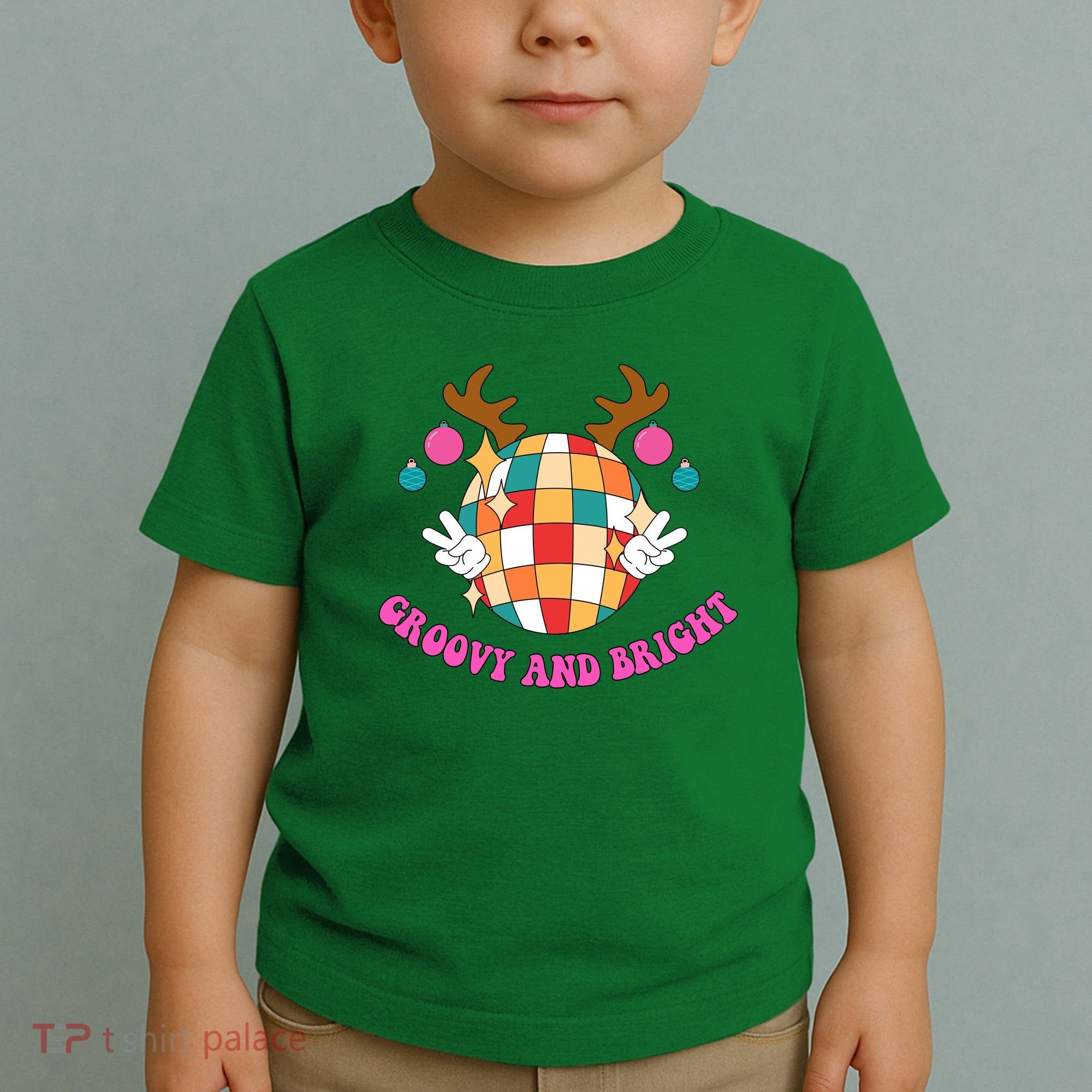 Groovy And Bright Disco Christmas Reindeer Toddler T-Shirt