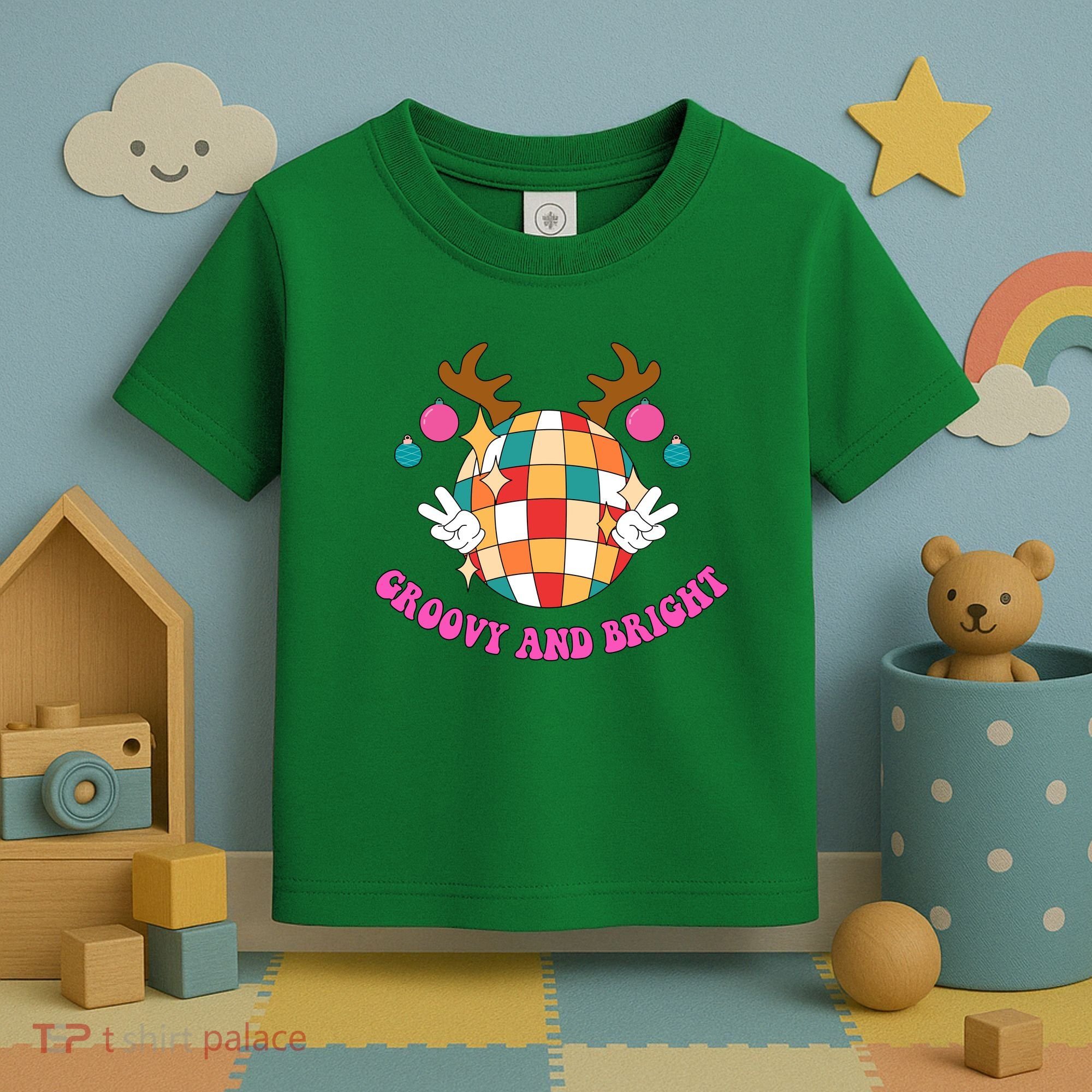 Groovy And Bright Disco Christmas Reindeer Toddler T-Shirt
