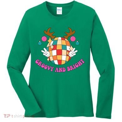 Groovy And Bright Disco Christmas Reindeer Women's Long Sleeve Shirt