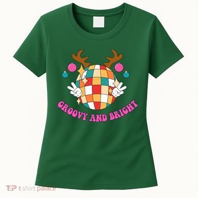 Groovy And Bright Disco Christmas Reindeer Women's T-Shirt