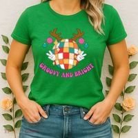 Groovy And Bright Disco Christmas Reindeer Women's T-Shirt thumb 2