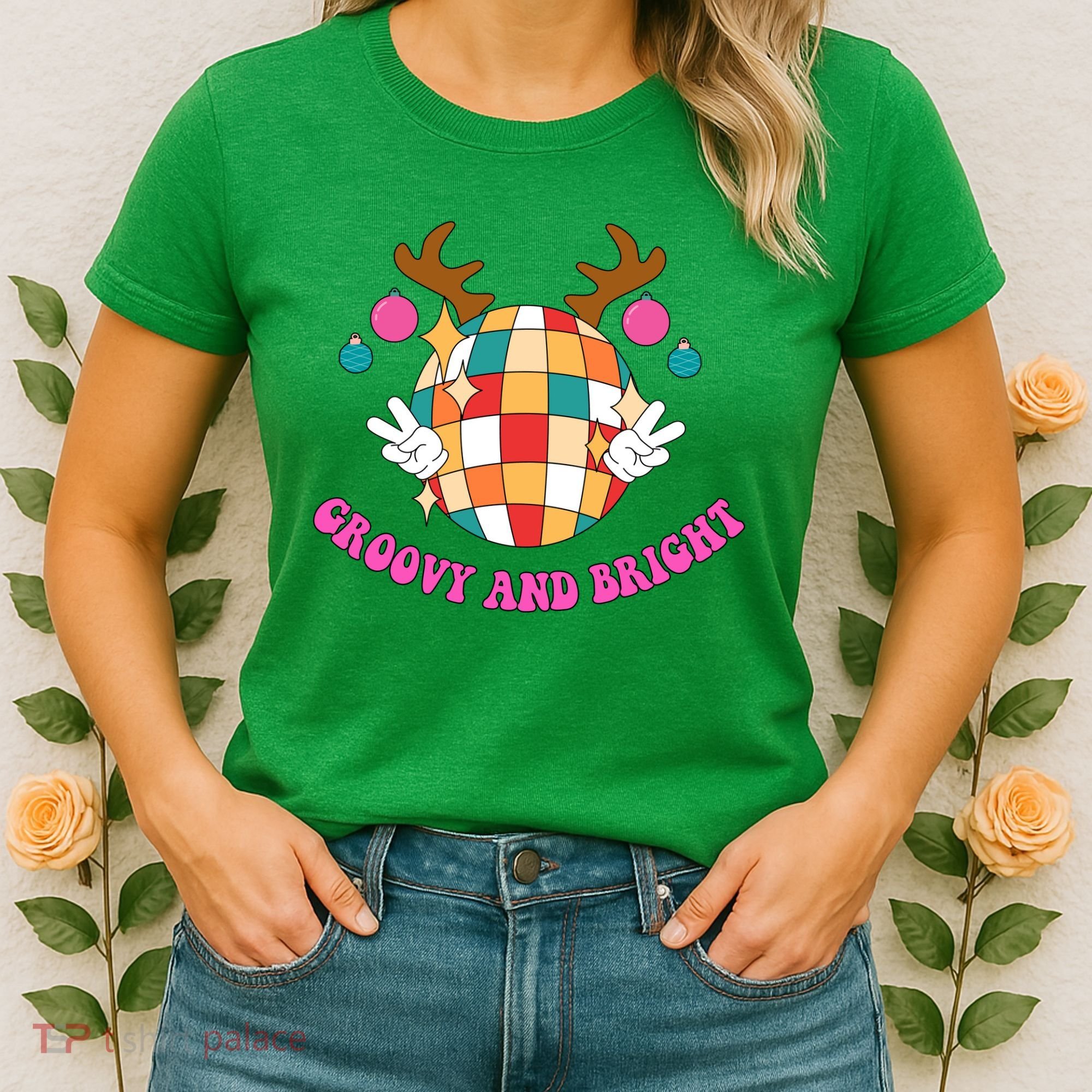 Groovy And Bright Disco Christmas Reindeer Women's T-Shirt