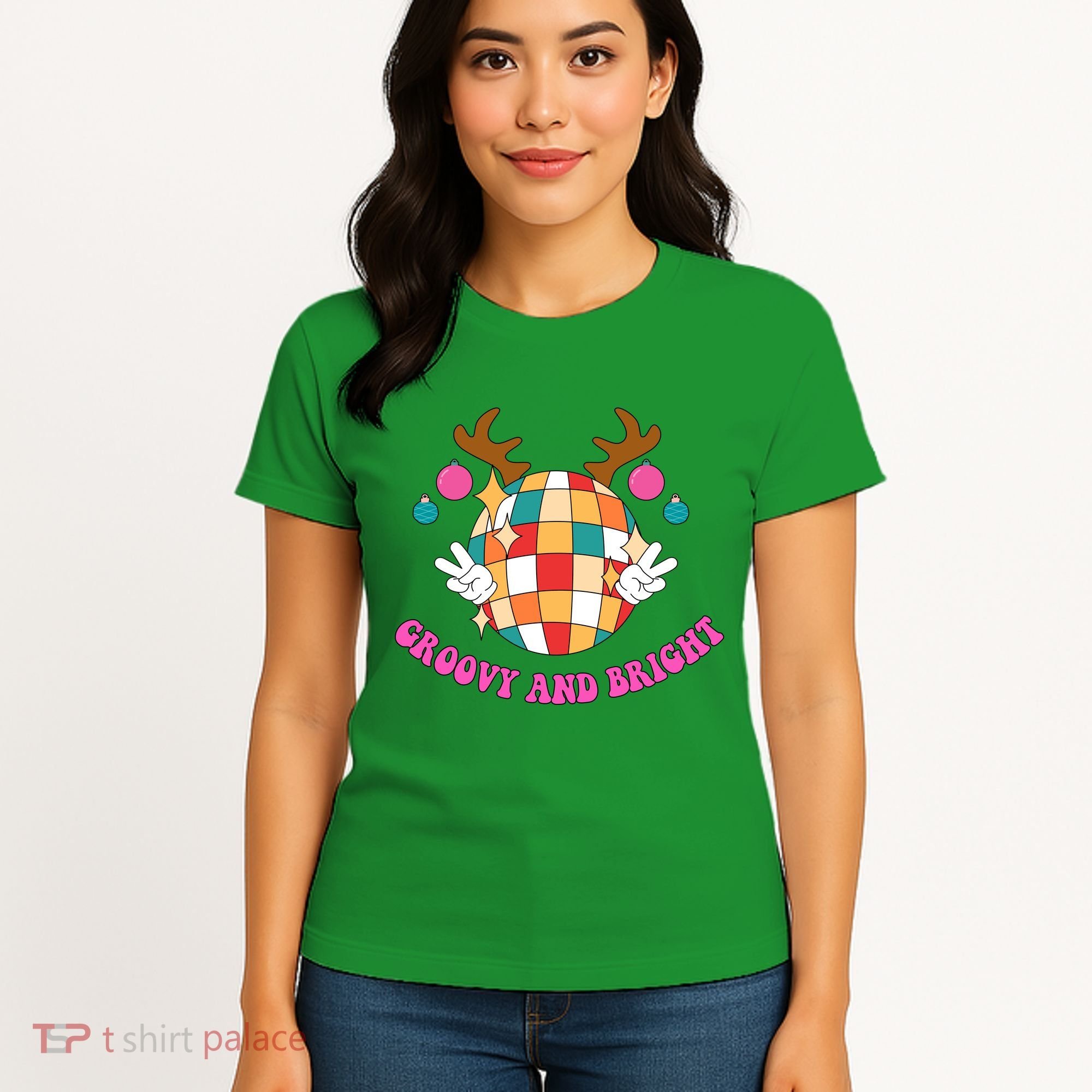 Groovy And Bright Disco Christmas Reindeer Women's T-Shirt