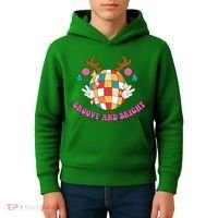 Groovy And Bright Disco Christmas Reindeer Kids Hoodie thumb 4