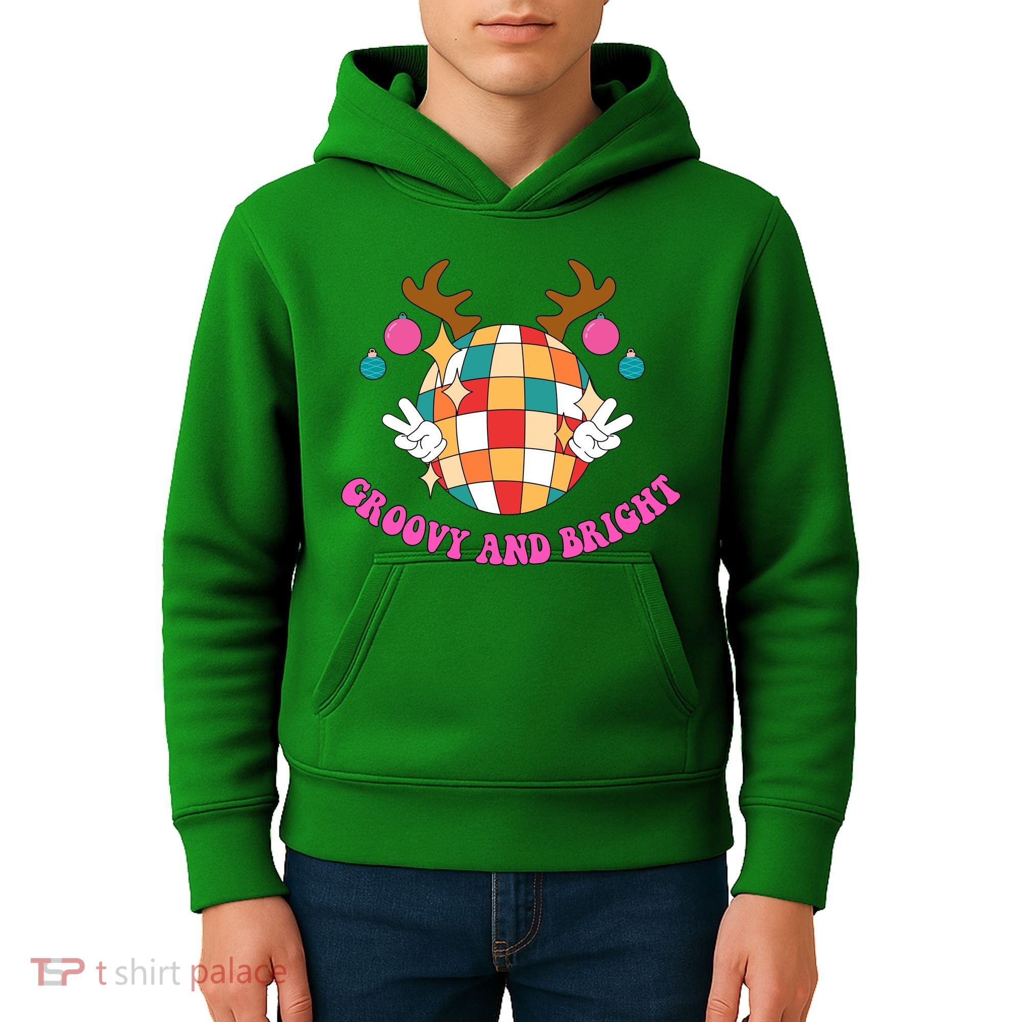 Groovy And Bright Disco Christmas Reindeer Kids Hoodie