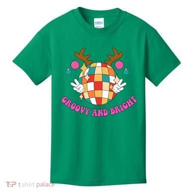 Groovy And Bright Disco Christmas Reindeer Kids T-Shirt