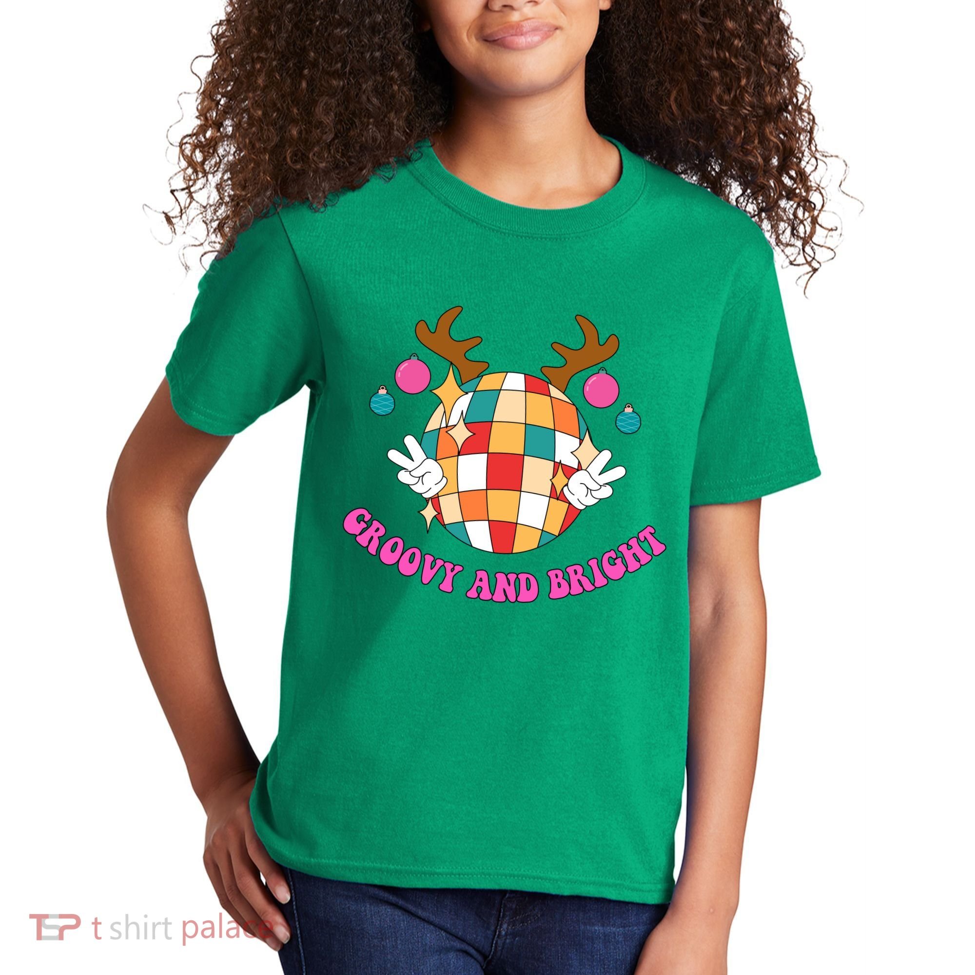 Groovy And Bright Disco Christmas Reindeer Kids T-Shirt