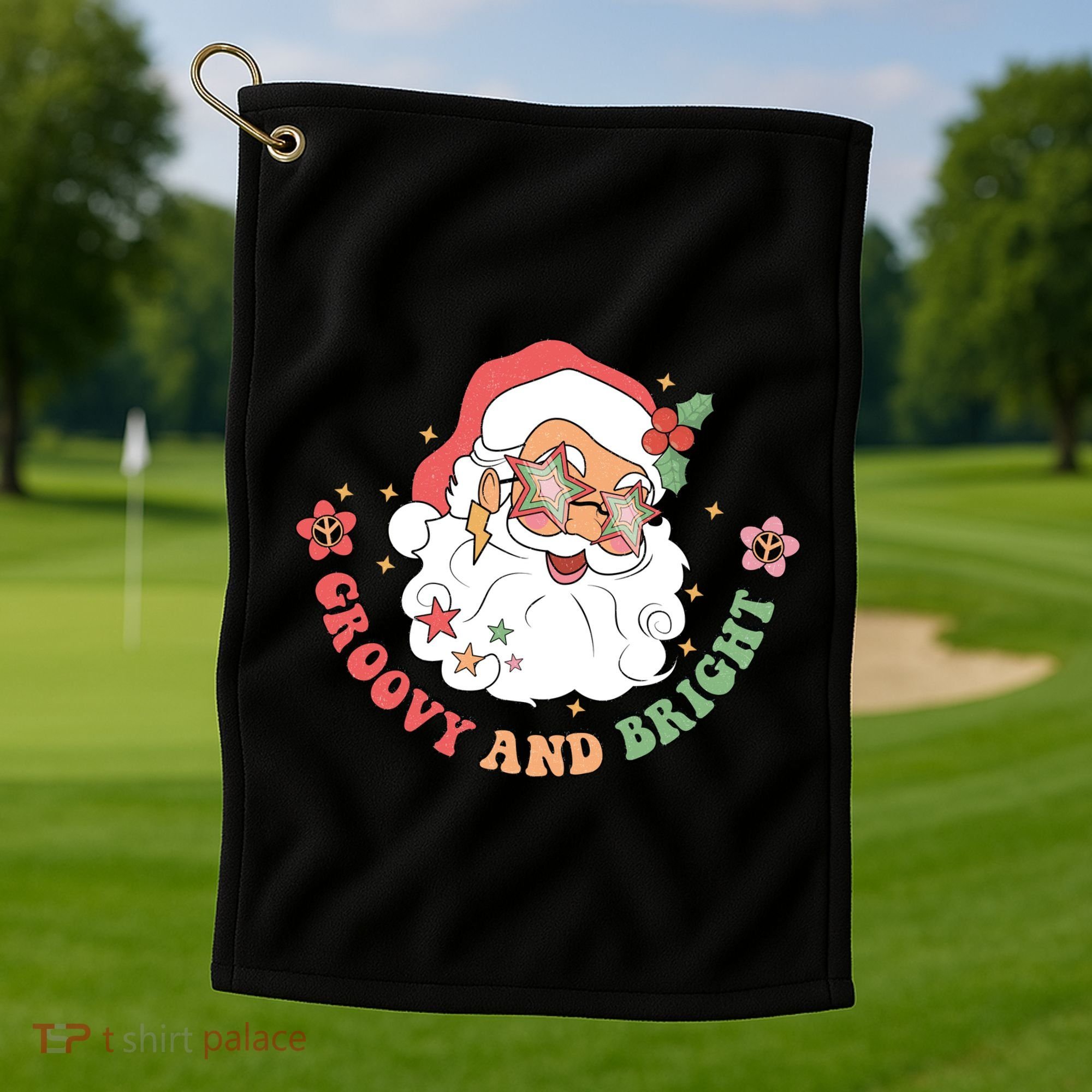Groovy And Bright Santa Claus Christmas Golf Towel
