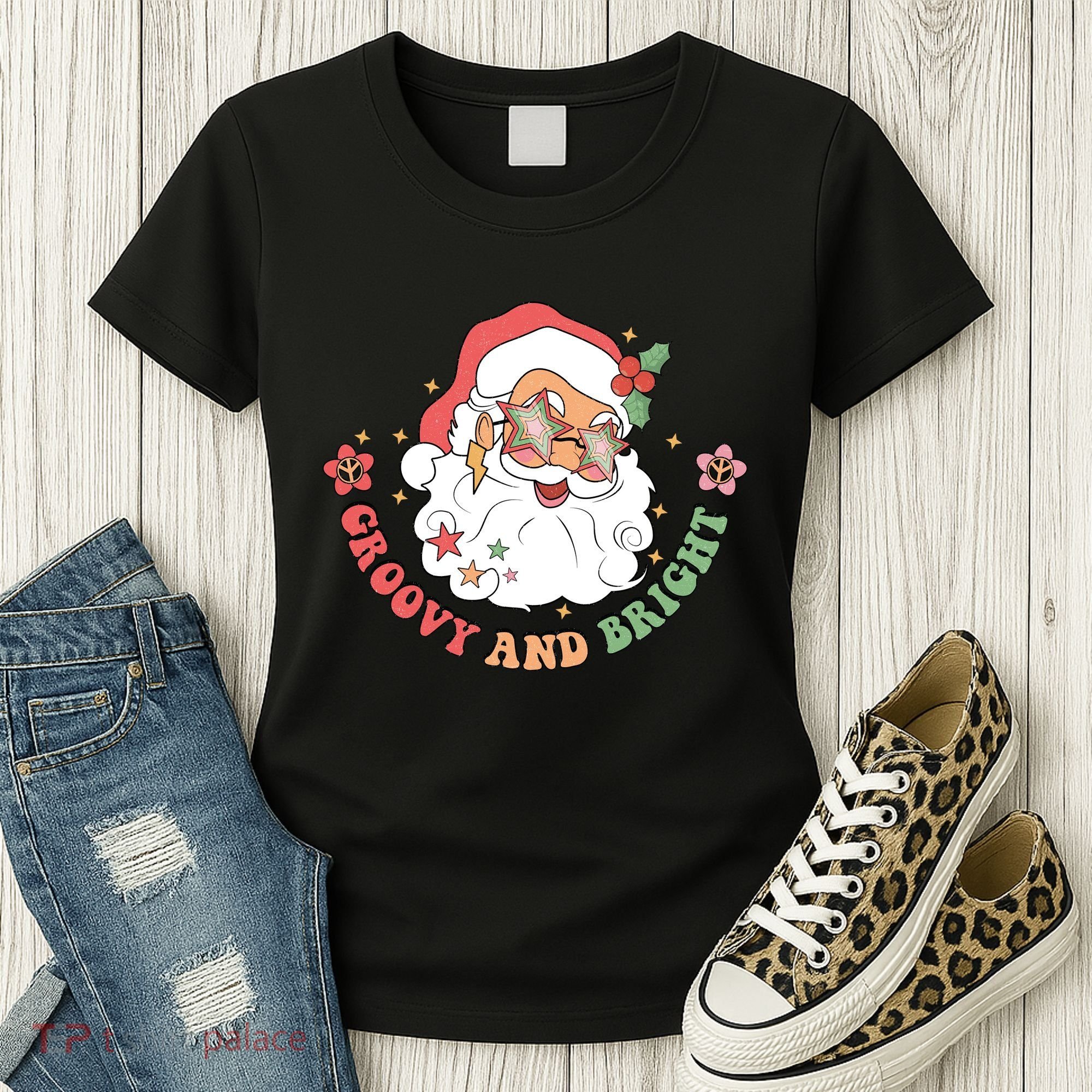 Groovy And Bright Santa Claus Christmas Women's T-Shirt