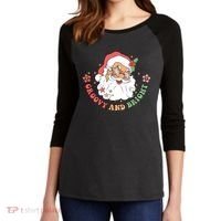 Groovy And Bright Santa Claus Christmas Women's Tri-Blend 3/4-Sleeve Raglan Shirt thumb 2