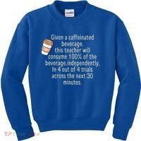 Given A Caffeinated Beverage This Teacher Will Consume Kids Sweatshirt thumb 0