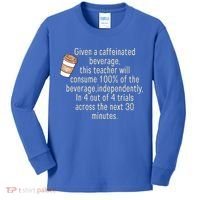 Given A Caffeinated Beverage This Teacher Will Consume Kids Long Sleeve Shirt thumb 0