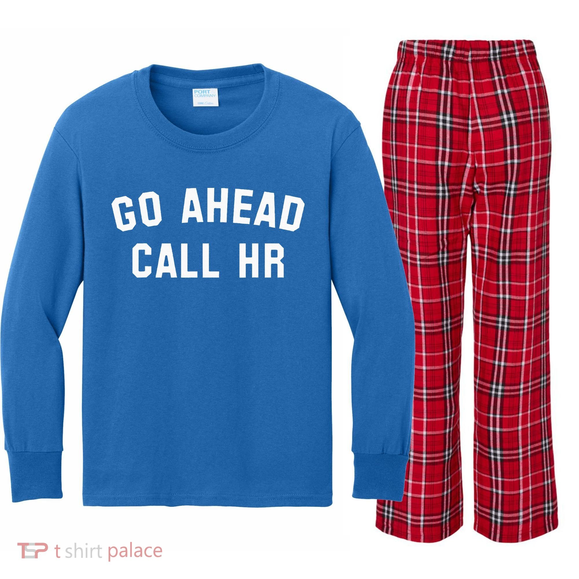 Go Ahead Call Hr! Joking Fun Hr Kids Long Sleeve Plaid Pajama Set