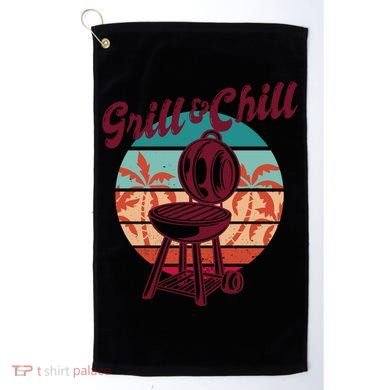 Grill And Chill Vacation Retro Sunset Golf Towel