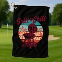 Grill And Chill Vacation Retro Sunset Golf Towel thumb 1