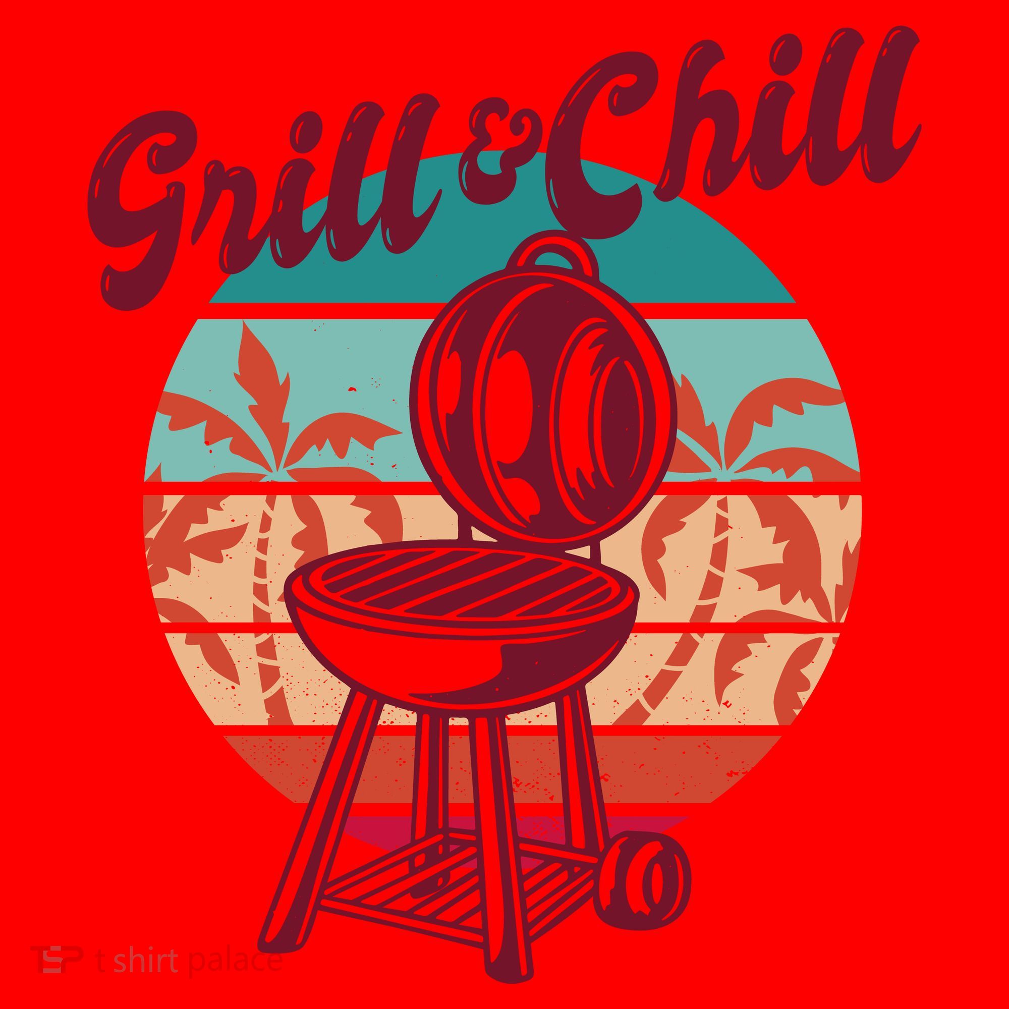 Grill And Chill Vacation Retro Sunset Santa Hat
