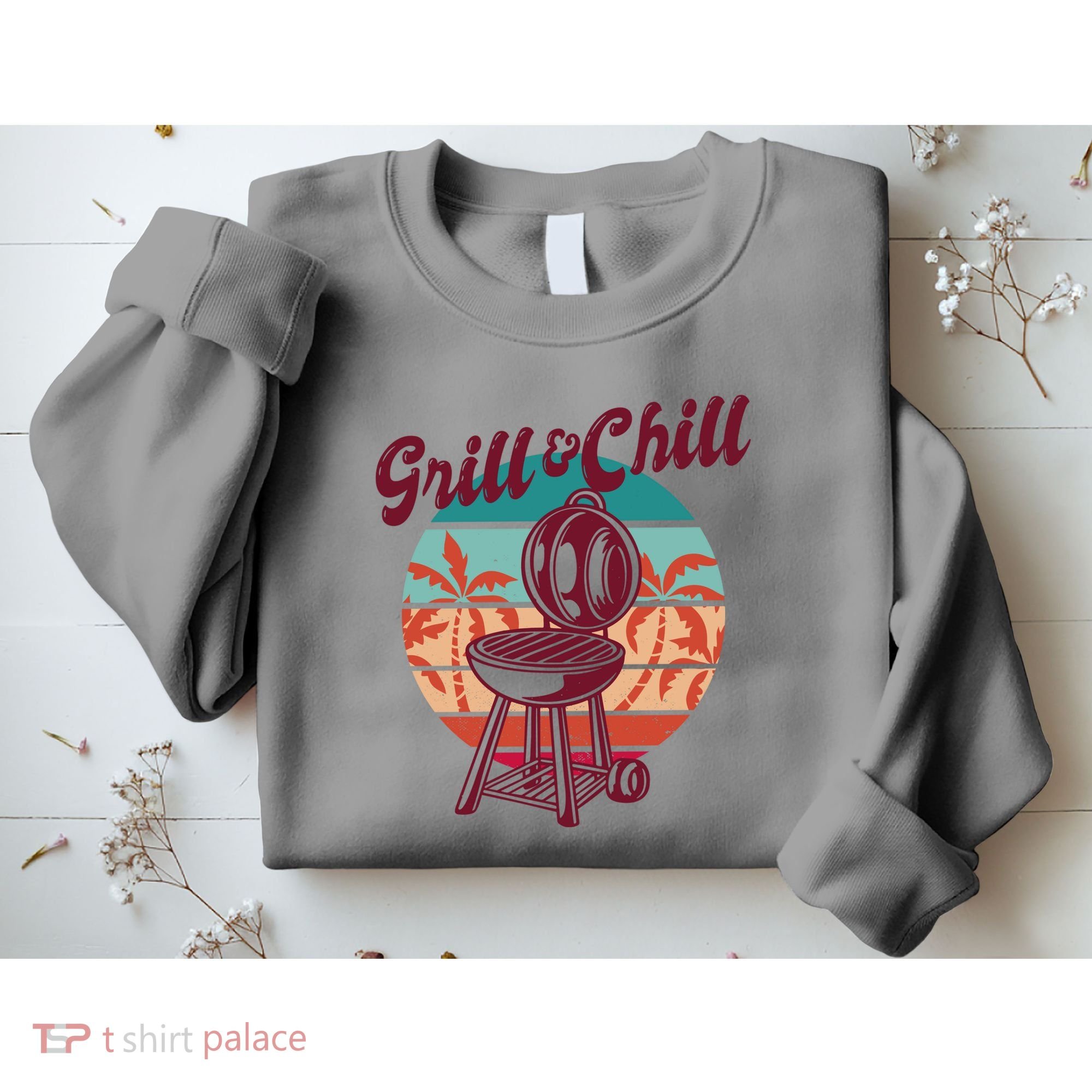 Grill And Chill Vacation Retro Sunset Sweatshirt