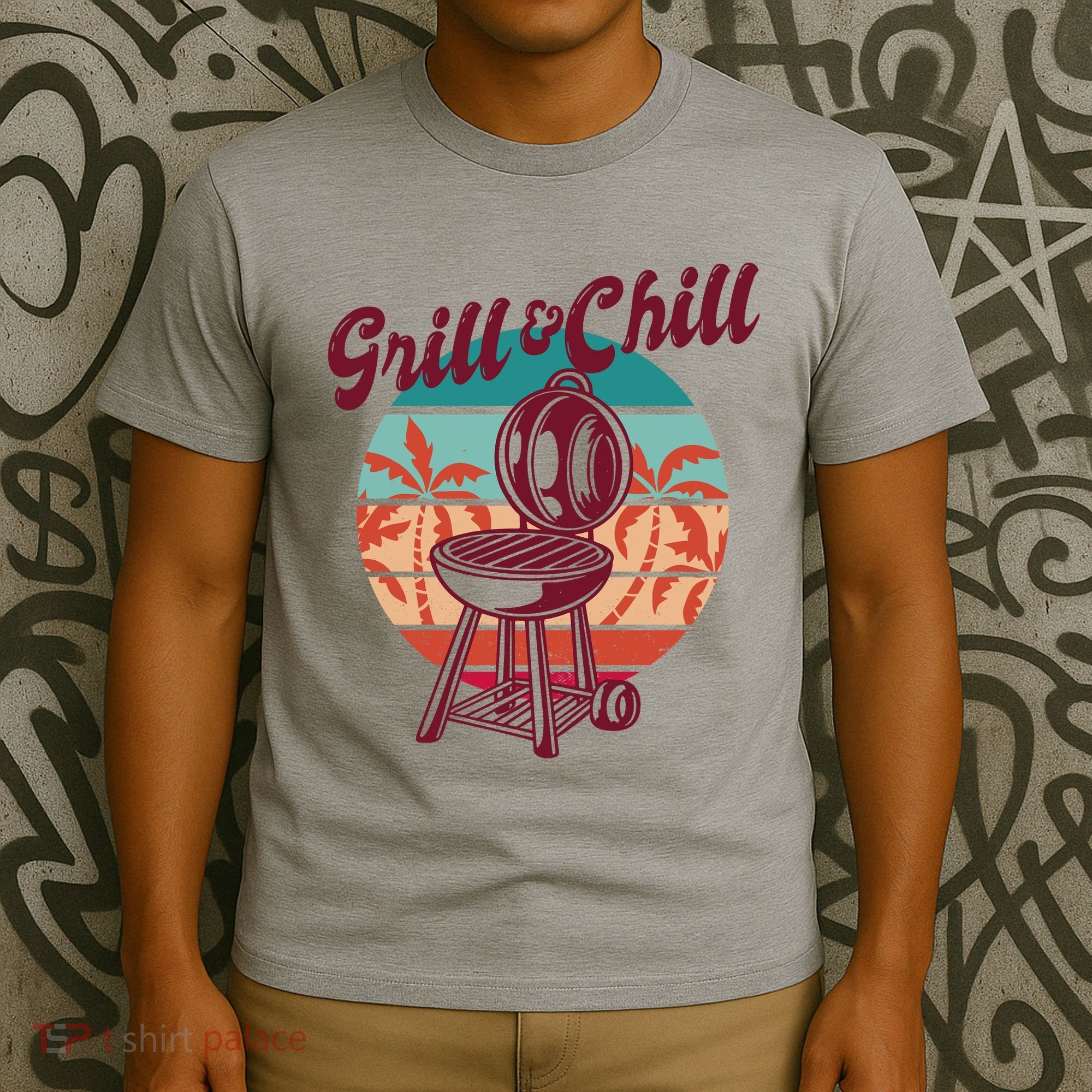 Grill And Chill Vacation Retro Sunset T-Shirt