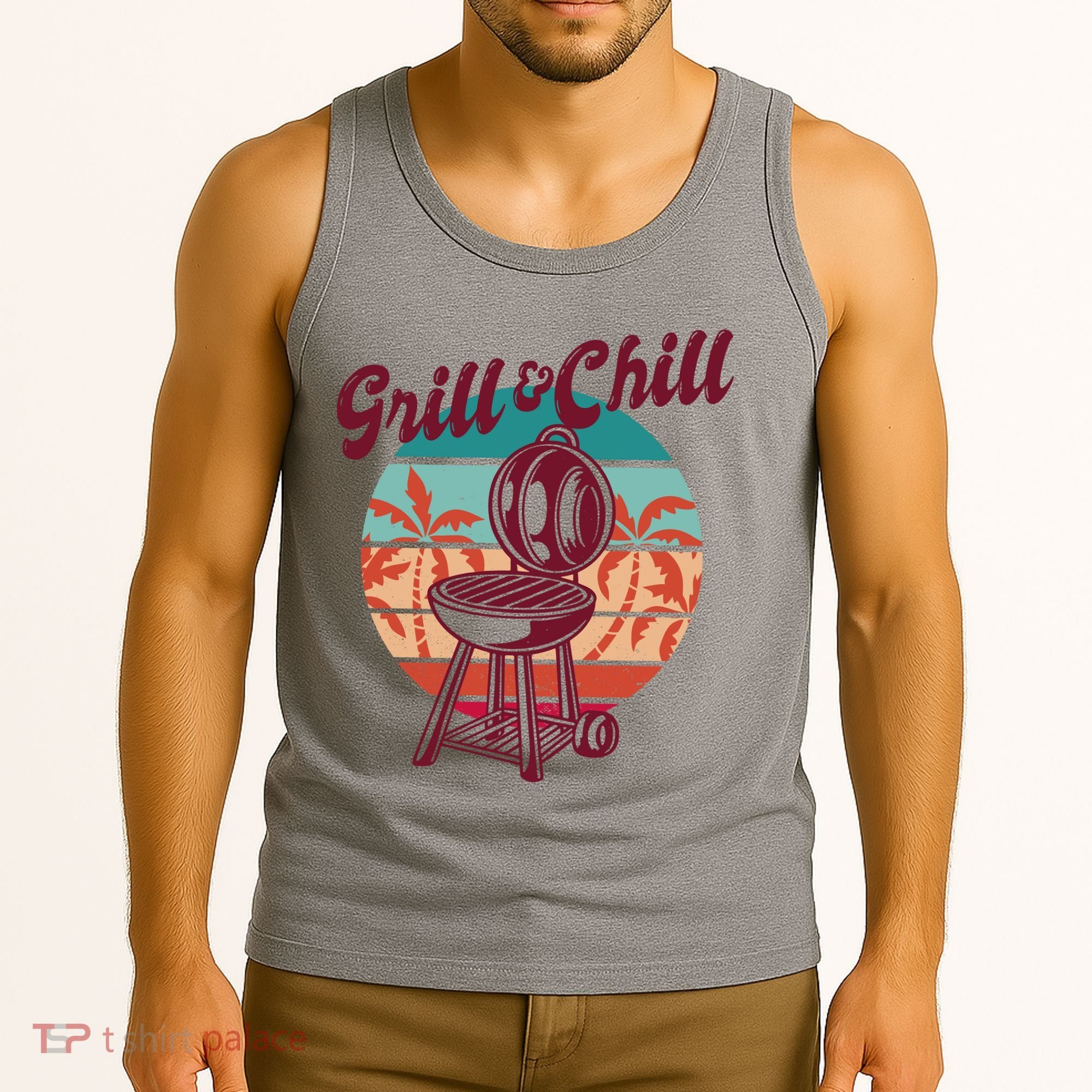 Grill And Chill Vacation Retro Sunset Tank Top