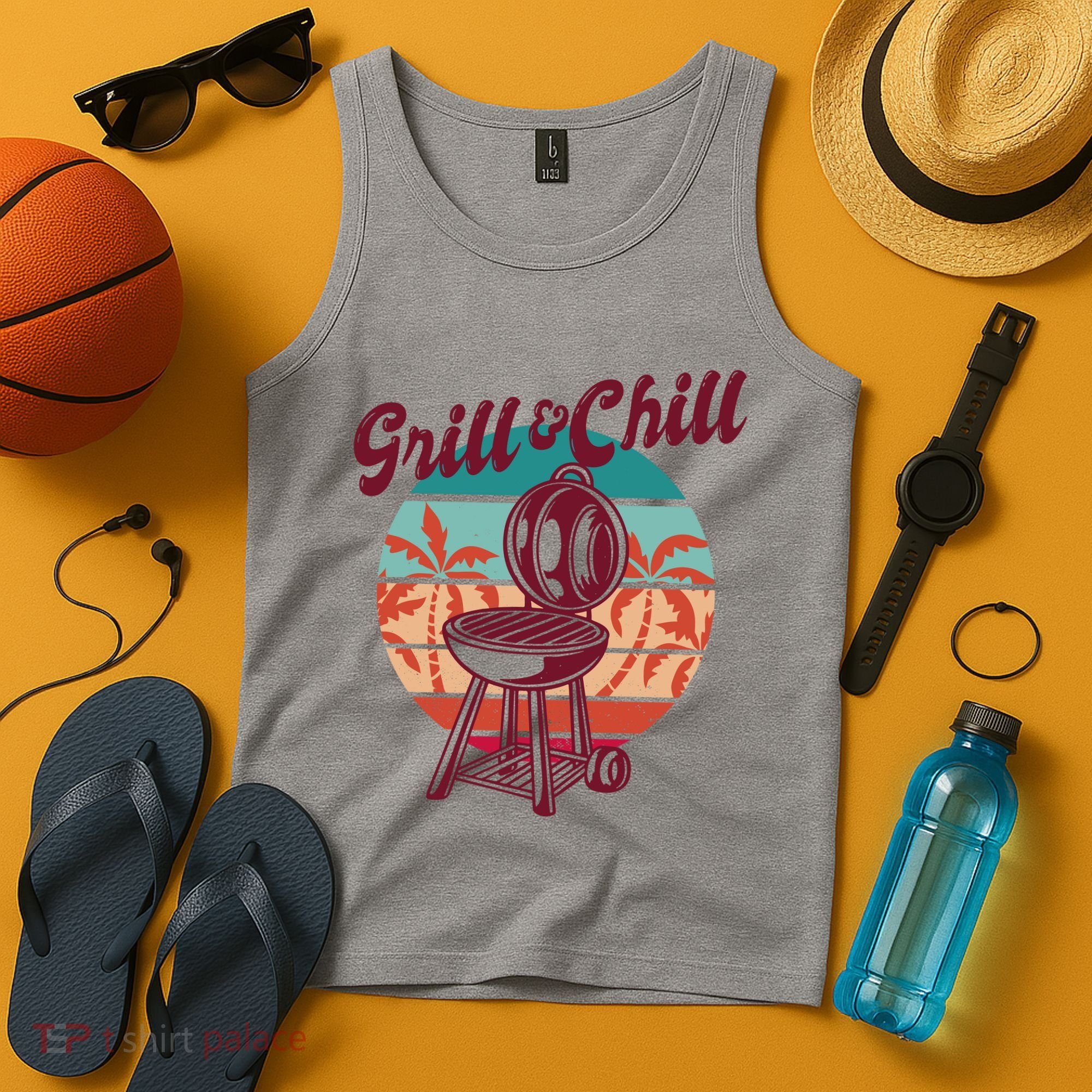 Grill And Chill Vacation Retro Sunset Tank Top