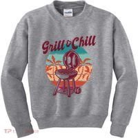 Grill And Chill Vacation Retro Sunset Kids Sweatshirt thumb 0