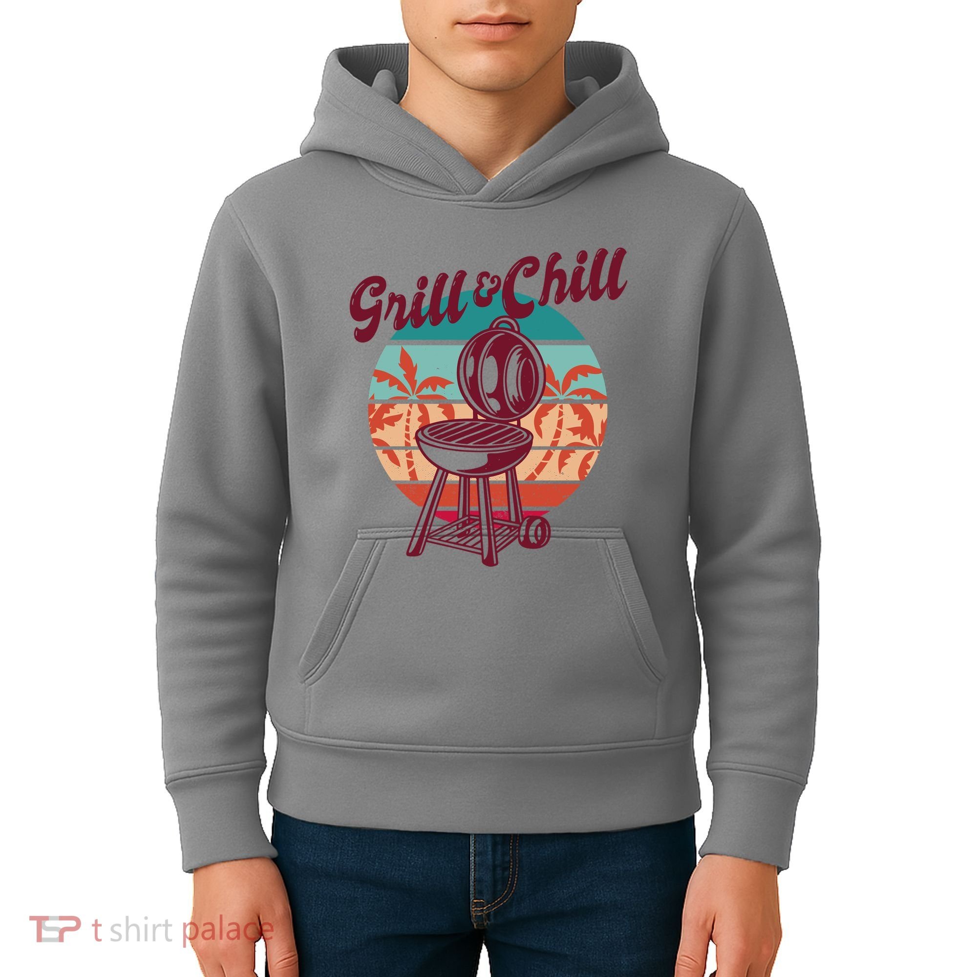 Grill And Chill Vacation Retro Sunset Kids Hoodie