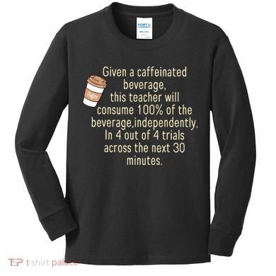 Given A Caffeinated Beverage This Teacher Will Consume Kids Long Sleeve Shirt